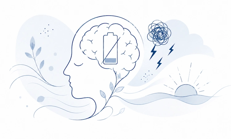 Illustration zu Depressionen, Angsterkrankungen und psychischer Erschöpfung in der Psychiatrie